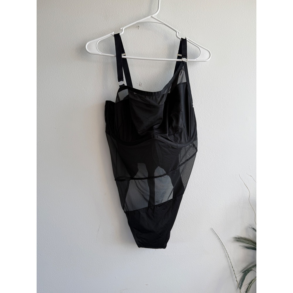 Cacique Black Mesh Underwire Bodysuit Lingerie 40DDD Adjustable Straps Sexy